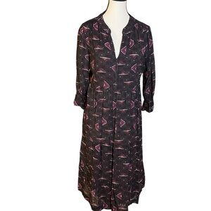 Ba&sh Women's Black Grey Calliope Printed Crepe Tiered Midi Dress Size 2 US 6 M